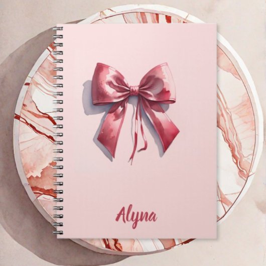 Schattigee Waterverf Roze Bow Custom Name Notitieb Notitieboek