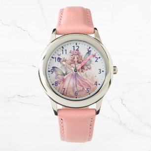 Schattigee Waterverf roze fee meisjesvlinders Horloge