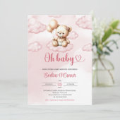 Schattigee waterverf roze teddybeer over de wolk kaart (Staand voorkant)