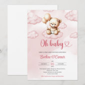 Schattigee waterverf roze teddybeer over de wolk kaart (Voorkant / Achterkant)