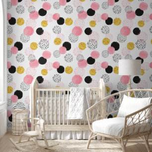 Schattigee Waterverf Roze Zwart Goud Polka Dots Kw Behang
