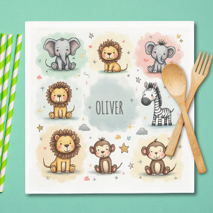 Schattigee Waterverf Safari Animal Doodles Servet