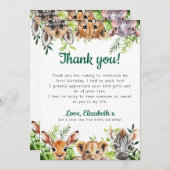 Schattigee Waterverf Safari Animals Verjaardagsfee Bedankkaart (Voorkant / Achterkant)