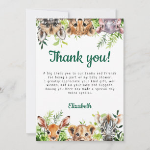 Schattigee Waterverf Safari Dieren Baby shower Bedankkaart