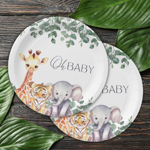 Schattigee Waterverf Safari Dieren Baby shower Papieren Bordje