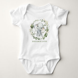 Schattigee Waterverf Safari groen olifant monogram Romper