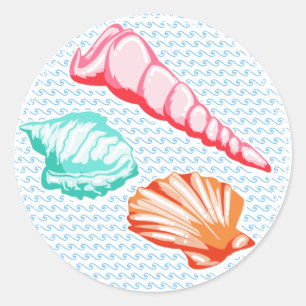 Schattigee Waterverf Seashells Illustration Ronde Sticker