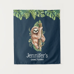 Schattigee Waterverf Sloth & Tropical Leaves Heili Wandkleed