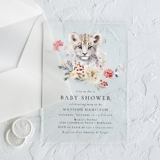 Schattigee Waterverf Sneeuw Leopard Winter Baby sh Acryl Uitnodigingen
