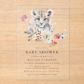 Schattigee Waterverf Sneeuw Leopard Winter Baby sh Acryl Uitnodigingen (Voorkant)