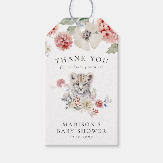 Schattigee Waterverf Sneeuw Leopard Winter Baby sh Cadeaulabel (Voorkant)