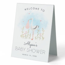 Schattigee Waterverf Stork Baby shower Welkom