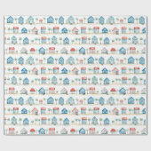 Schattigee Waterverf strandhuizen Tropical Pattern Cadeaupapier (Vlak)