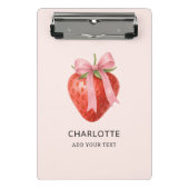 Schattigee Waterverf Strawberry Bow Coquette Monog Mini Klembord (Voorkant)