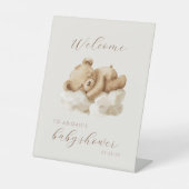 Schattigee Waterverf Teddy Bear Baby shower Welkom Reclamebord Met Voetstuk (Voorkant)
