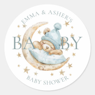 Schattigee Waterverf teddybeer blauw Baby shower Ronde Sticker