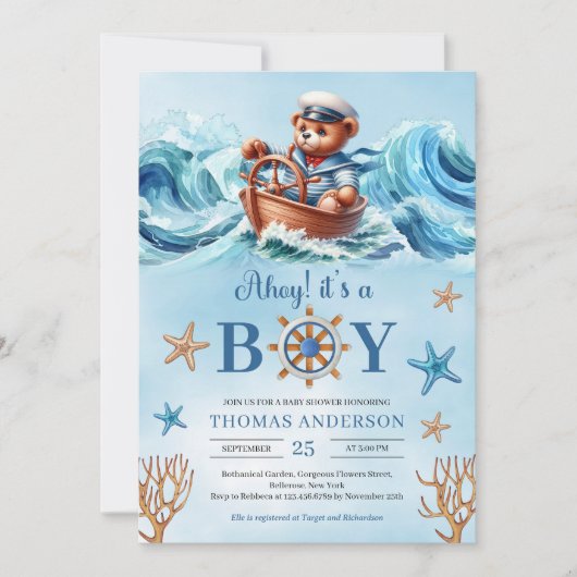 Schattigee waterverf teddybeer zeiler Ahoy Het is Kaart (Voorkant)