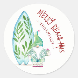 Schattigee Waterverf Tropical Beach Kerstmis Ronde Sticker