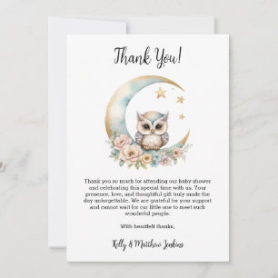Schattigee Waterverf Uil Baby shower Bedankkaart