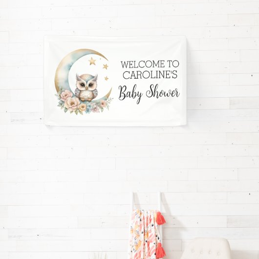 Schattigee Waterverf Uil Baby shower Welkom Spandoek (Insitu)