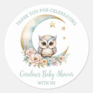 Schattigee Waterverf Uil Dank u Baby shower Ronde Sticker