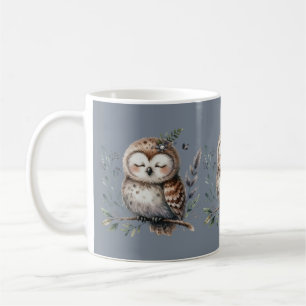 Schattigee Waterverf Uil met Floral Woodland Style Koffiemok