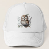 Schattigee Waterverf Uil met Floral Woodland Style Trucker Pet (Voorkant)