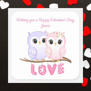 Schattigee Waterverf uil Valentijnse Vierkante Sticker