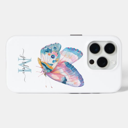 Schattigee Waterverf vlinder met uw monogram Case-Mate iPhone Case (Achterkant (horizontaal))