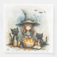 Schattigee Waterverf Whimsical Witch voor Decoupag