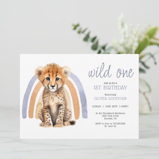 Schattigee Waterverf Wild One Boy 1st Birthday Che Kaart (Staand voorkant)