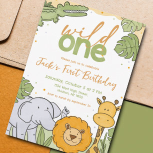 Schattigee Waterverf Wild One First Birthday Invit Kaart