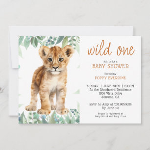 Schattigee Waterverf Wild One Lion Cub Baby shower Kaart