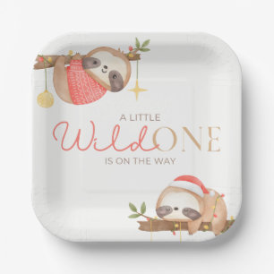 Schattigee Waterverf Wild One Sloth Baby shower Papieren Bordje