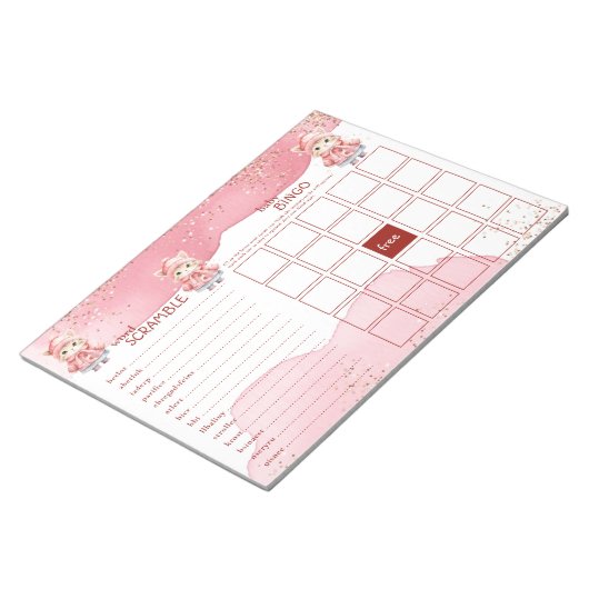 Schattigee Waterverf Winter Kitty Cat Baby shower Notitieblok (Schuin)