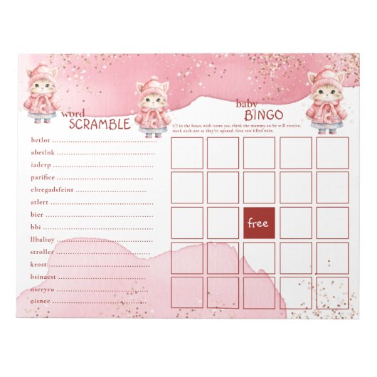 Schattigee Waterverf Winter Kitty Cat Baby shower Notitieblok (Voorkant)