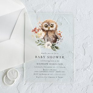 Schattigee Waterverf Winter Uil Baby shower Acryl Uitnodigingen