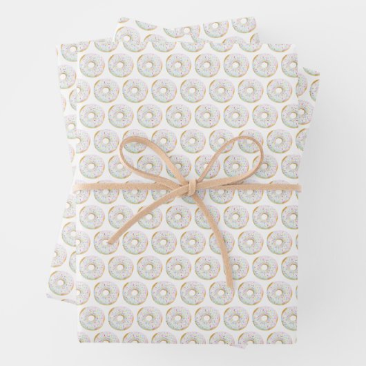 Schattigee Waterverf Witte Sprinkle Donuts Pattern Inpakpapier Vel (In situ)