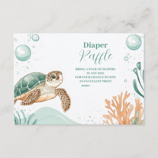 Schattigee Waterverf Zee Schildpad Diapper Raffle Informatiekaartje (Voorkant)