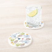 Schattigee waterverf zeebodembewoners zandsteen onderzetter (Zijkant)