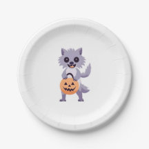 Schattigee Weerwolf met Trick or treat Bag Paper B