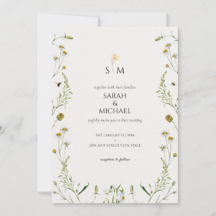 Schattigee weide wilde bloemen bij kamille bruilof kaart
