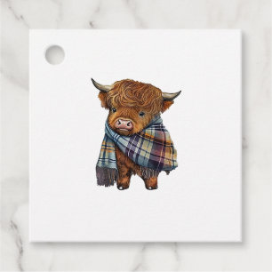 Schattigee West Highland Koe Baby met Plaid sjaal  Bedankjes Labels