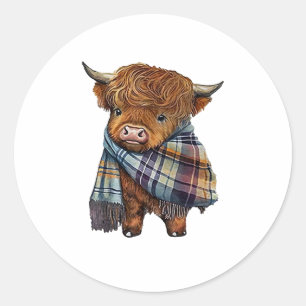 Schattigee West Highland Koe Baby met Plaid sjaal Ronde Sticker