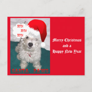 Schattigee Westie als Santa Paws Feestdagenkaart