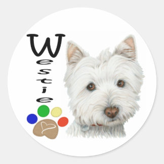 Schattigee Westie Dog en Paw Art Ronde Sticker