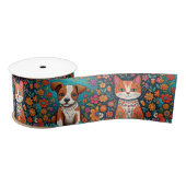 Schattigee Whimsical Folk Art Cat en Dog and Flowe Lint (Spoel)