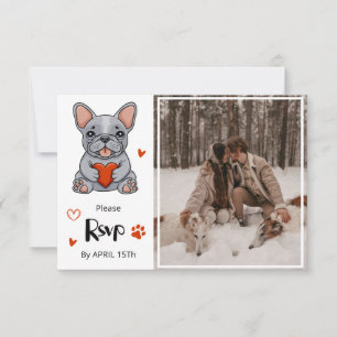 Schattigee Whimsical Franse Bulldog Save the Date  RSVP Kaartje