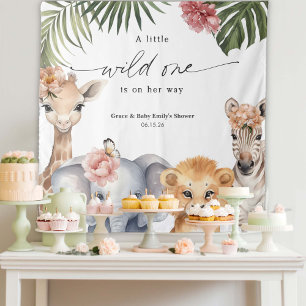 Schattigee Wild One Safari Dier Baby shower Achter Wandkleed