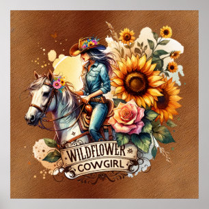 Schattigee wilde bloem cowgirl Western Poster